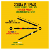 PHLiPBiT Square & Phillips Impact Drive Bit 4" (3pc Set)