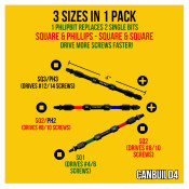 PHLiPBiT CAN BUILD Square & Phillips Impact Drive Bit 4" (3pc Set)